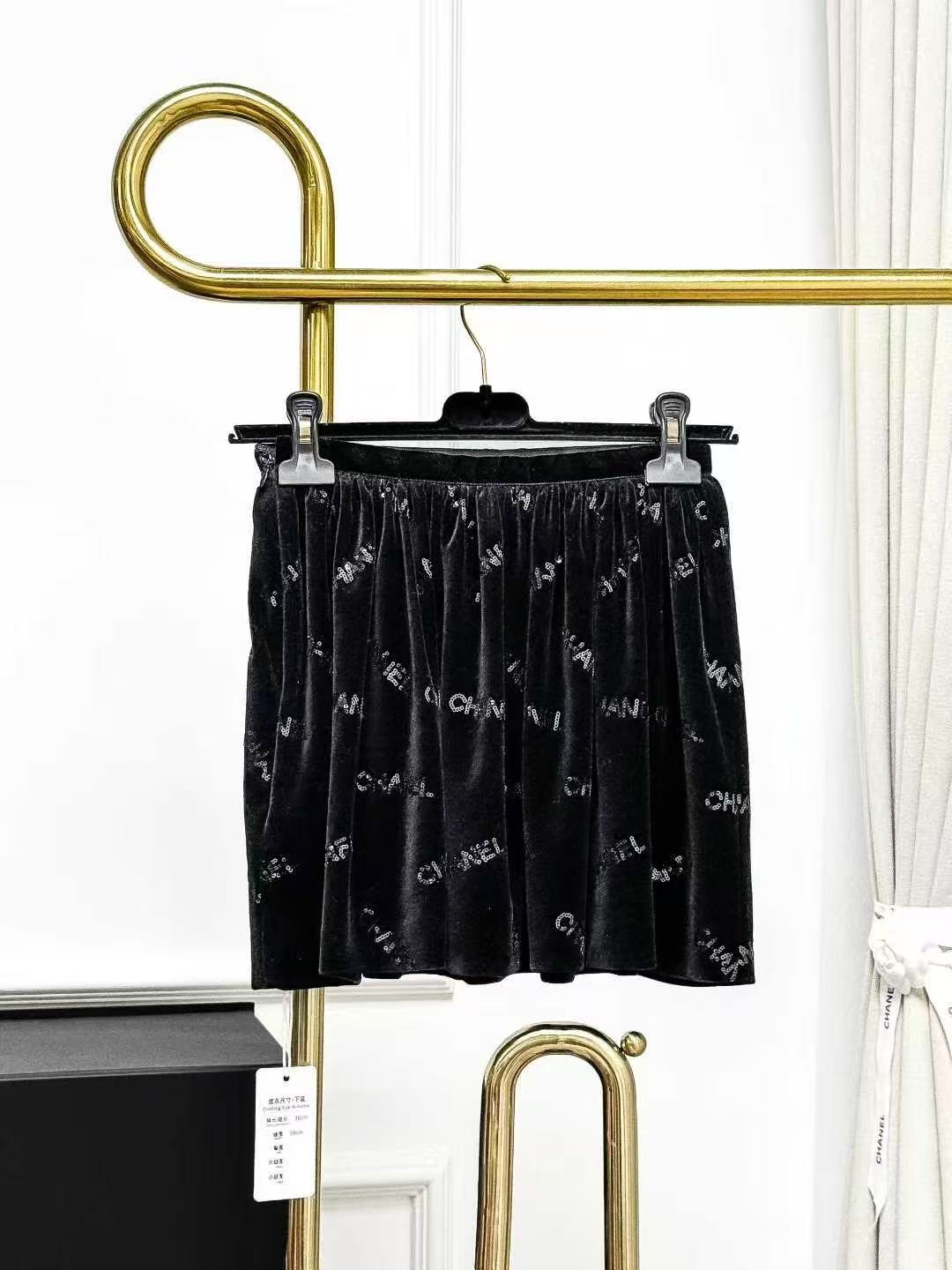 Chanel 22B Velvet Sequinned Letter Bow Mini Skirt
