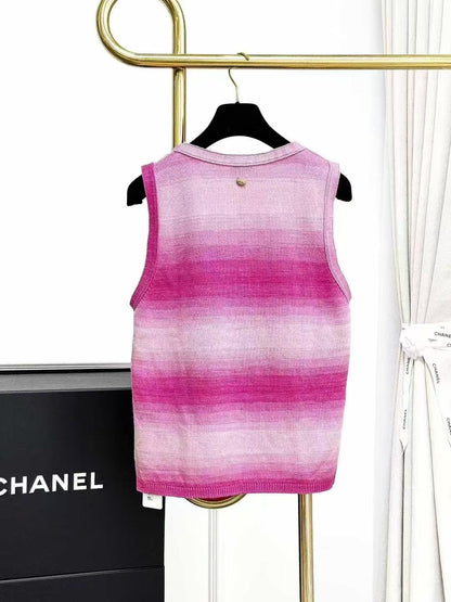 Chanel 24C Pre-Spring Pink Gradient Double C Logo Tank Top