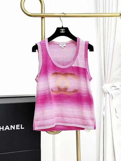 Chanel 24C Pre-Spring Pink Gradient Double C Logo Tank Top
