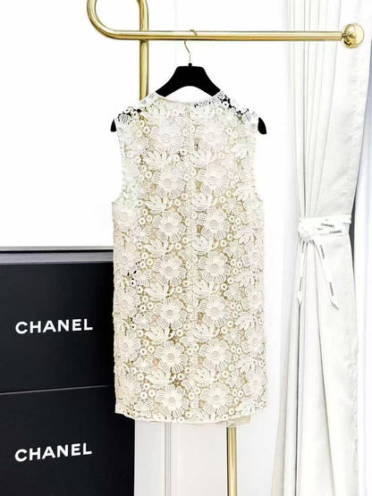 Prada Beige Floral Lace Sleeveless Slip Dress