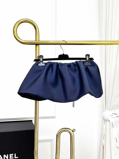 MiuMiu Navy Blue Embroidered Logo Drawstring Mini Skirt, Puffy Skirt