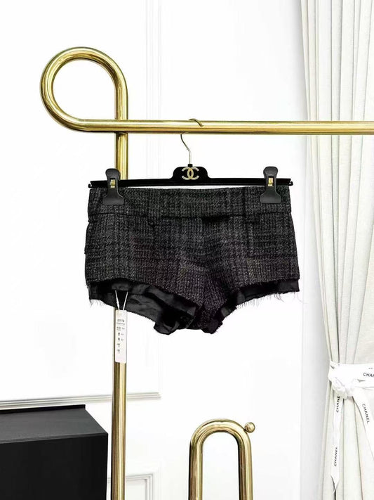 MiuMiu Dark Brown Mixed-Colour Check Knitted Wool Shorts
