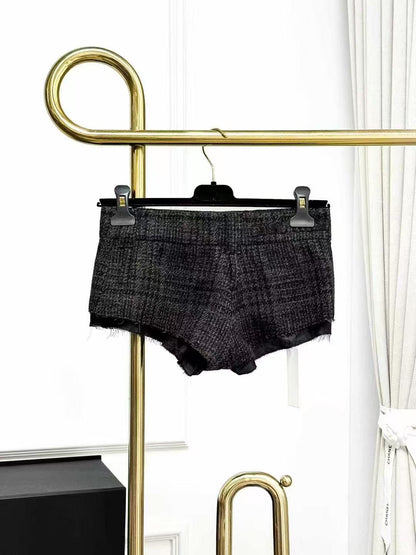 MiuMiu Dark Brown Mixed-Colour Check Knitted Wool Shorts