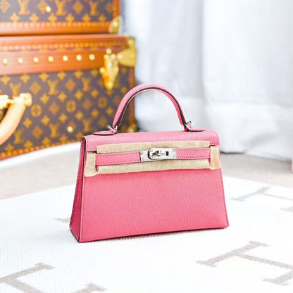 Hermes Mini Kelly II K4 Rose Pink with 5Q Venice Red lining