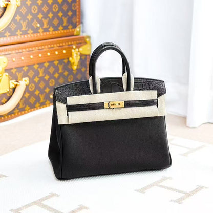 Hermes Birkin 25 in Black Gold with Matte Finish and Touch Gold Buckle in Crocodile