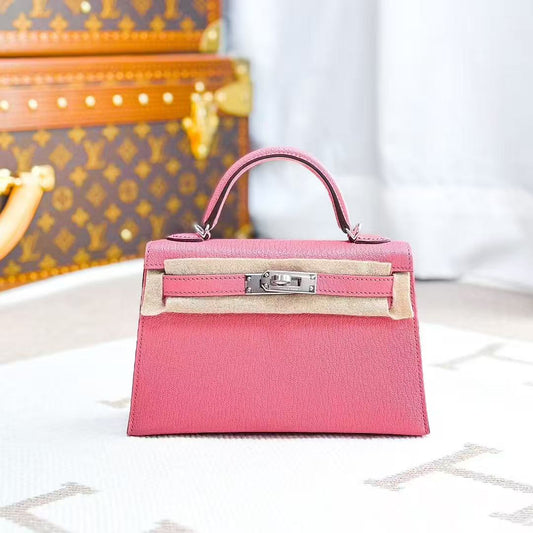Hermes Mini Kelly II K4 Rose Pink with 5Q Venice Red lining