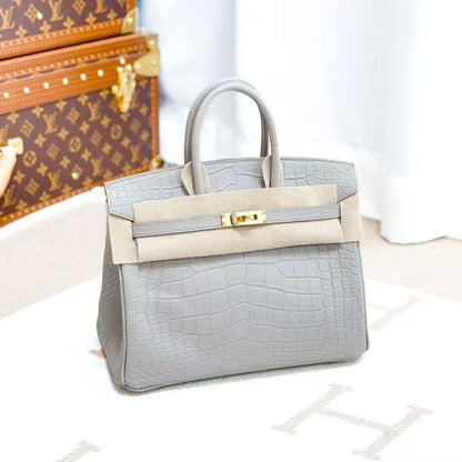 Hermes Birkin 25 0V Ice Crystal Grey Square Matte Crocodile