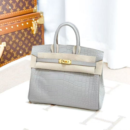 Hermes Birkin 25 0V Ice Crystal Grey Square Matte Crocodile