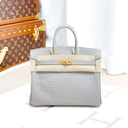 Hermes Birkin 25 0V Ice Crystal Grey Square Matte Crocodile