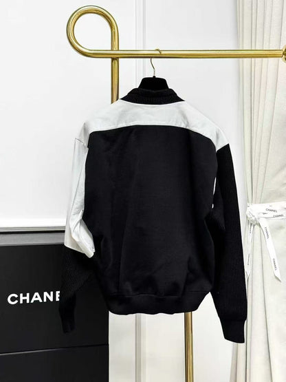 LV Black and White Block-Colour Crew Neck Knit Sweatshirt
