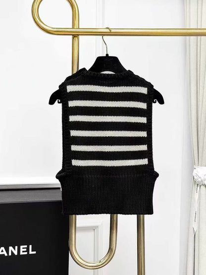 Dior Black and White Striped CD Buckle Knitted Waistcoat