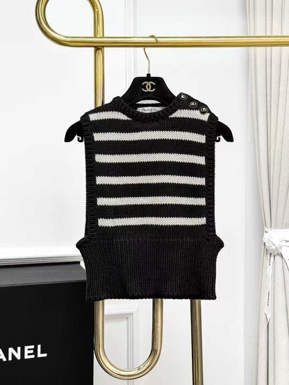 Dior Black and White Striped CD Buckle Knitted Waistcoat
