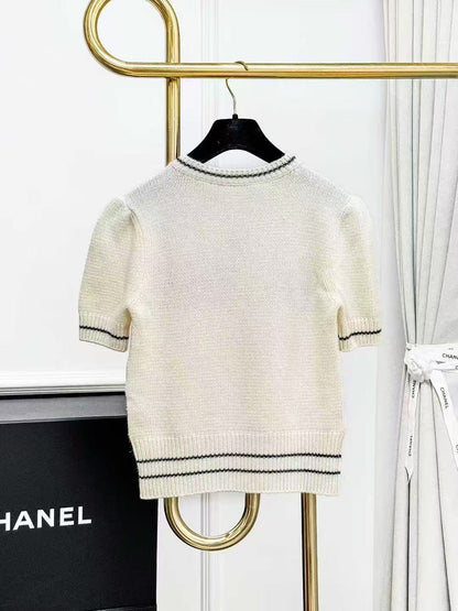 Dior Classic Lucky Star Off-White Knitted Wool Short-Sleeved Top, Sweater