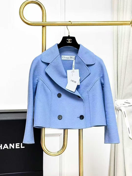 Dior Smoky Blue Suit Collar Short Wool Coat