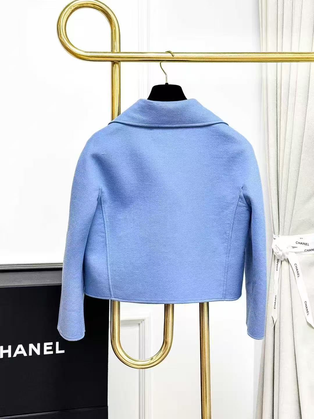 Dior Smoky Blue Suit Collar Short Wool Coat