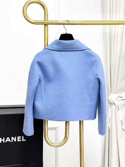 Dior Smoky Blue Suit Collar Short Wool Coat