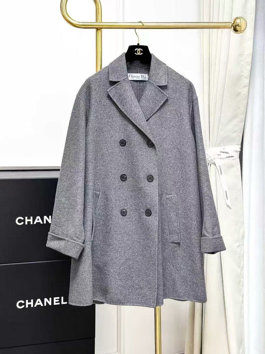 Dior Grey Double-Breasted Mid-Length Cashmere Coat