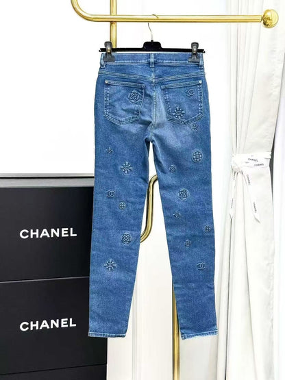 Chanel 21P Blue 3D Embossed Denim Trousers