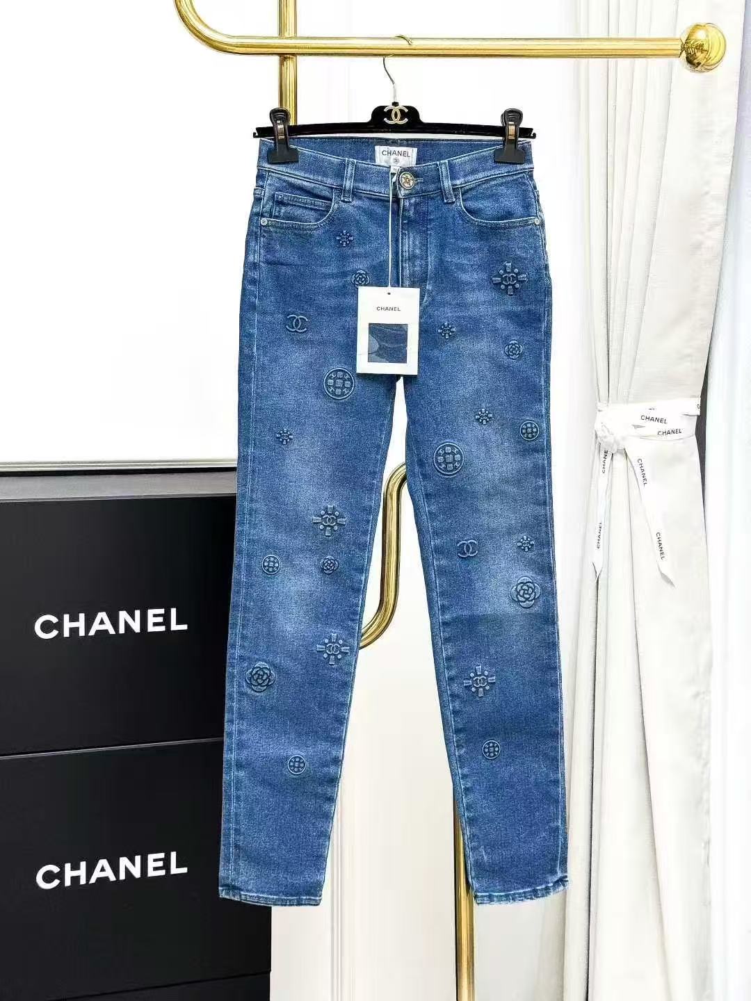 Chanel 21P Blue 3D Embossed Denim Trousers