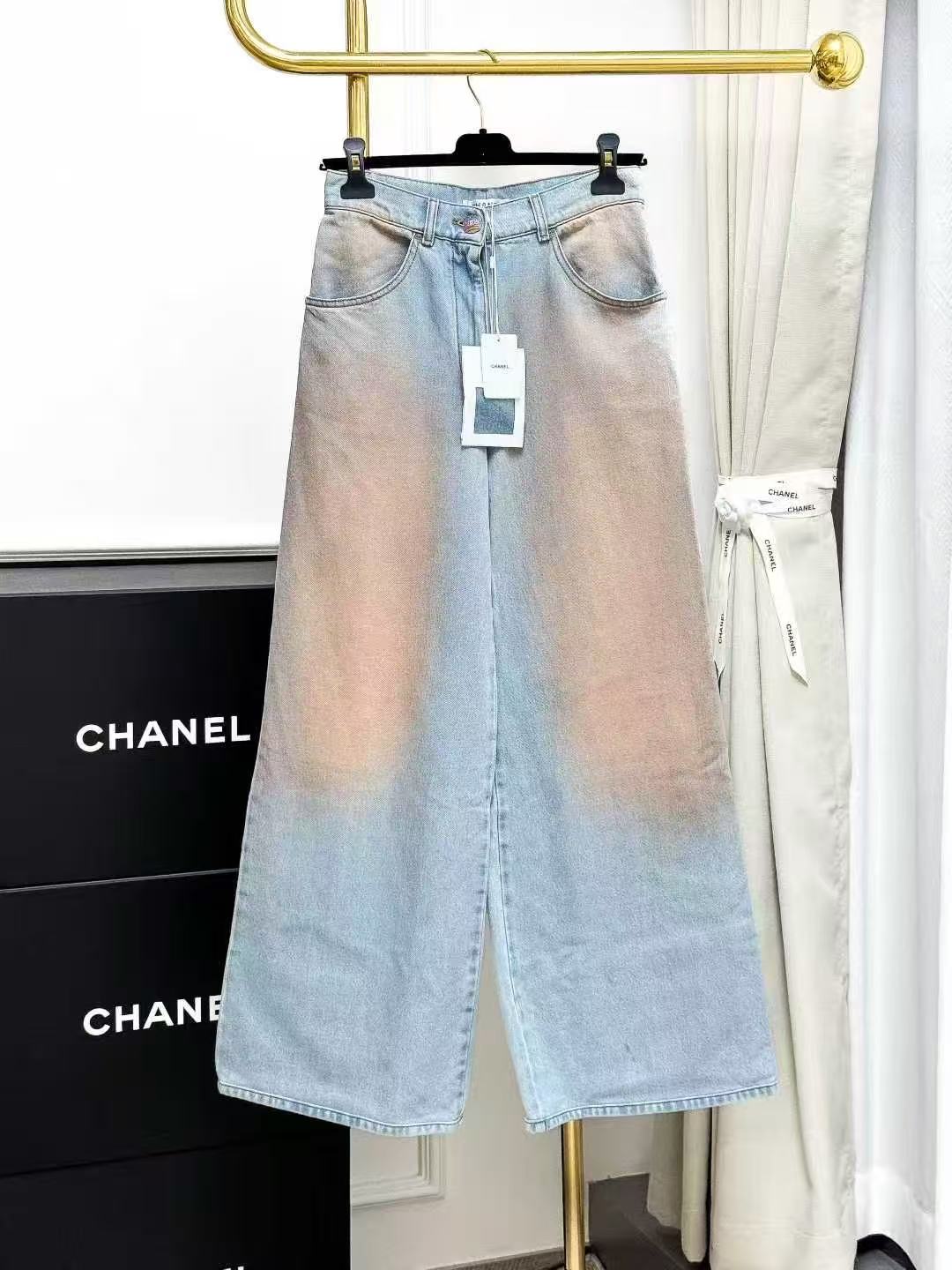 Chanel 24C Show Style Orange Gradient Blue Wide-Leg Jeans