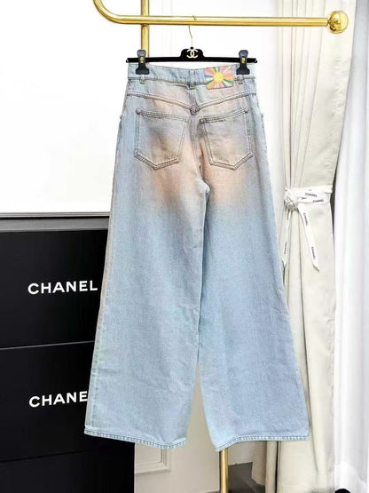 Chanel 24C Show Style Orange Gradient Blue Wide-Leg Jeans
