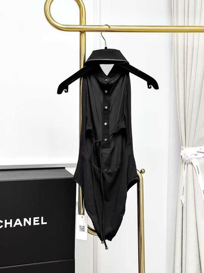Chanel 23C Full Diamond-Studded Diamond-Patterned Logo Black Swimsuit