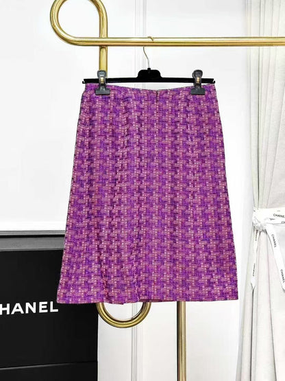 Chanel 01P Spring/Summer Pink-Purple Houndstooth Knitted Jacket and Skirt Ensemble