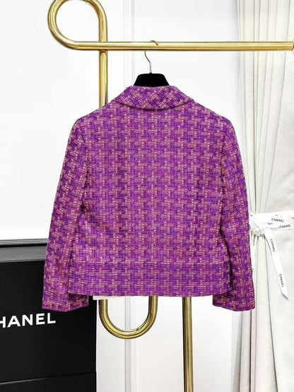 Chanel 01P Spring/Summer Pink-Purple Houndstooth Knitted Jacket and Skirt Ensemble
