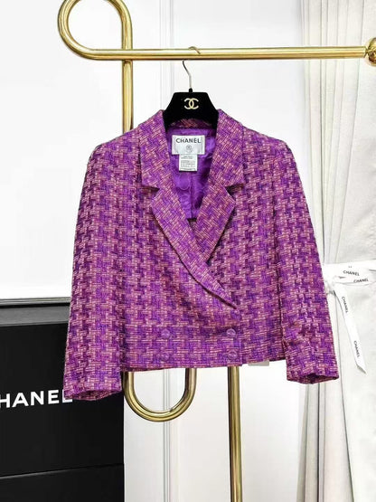 Chanel 01P Spring/Summer Pink-Purple Houndstooth Knitted Jacket and Skirt Ensemble