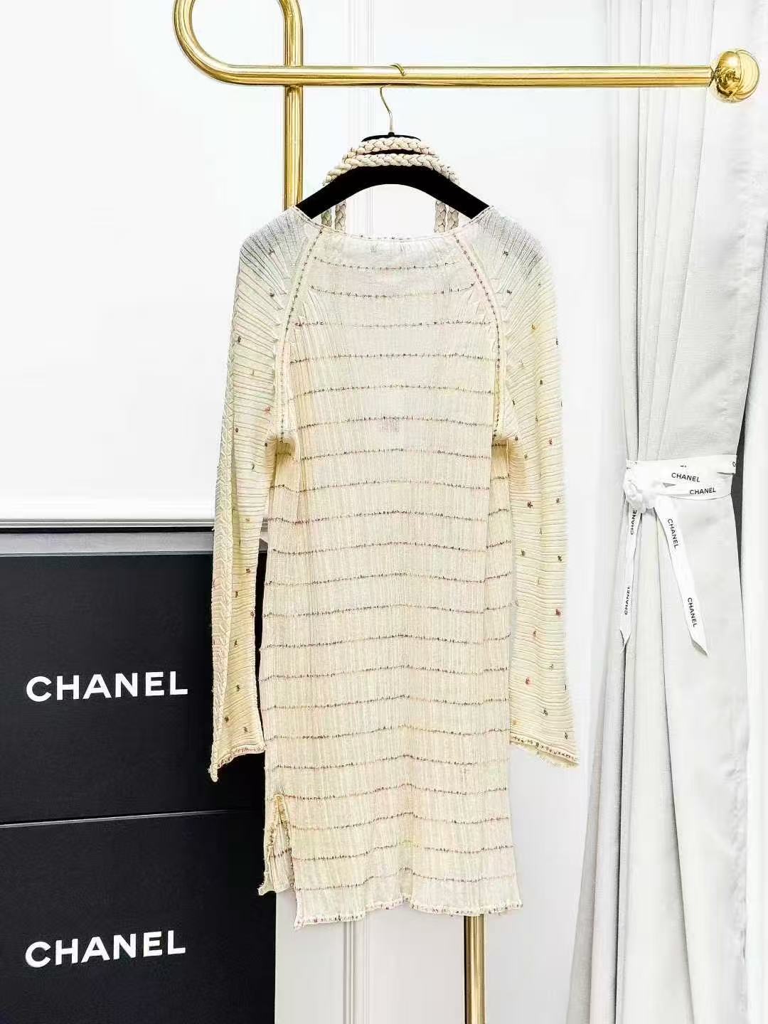 Chanel Greek Collection Lightweight Gold-Thread Knitted Long-Sleeved Dress