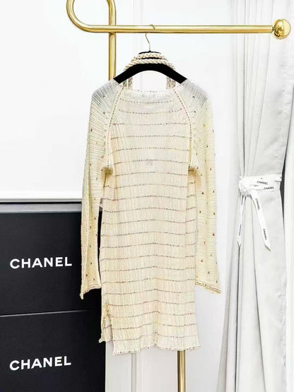 Chanel Greek Collection Lightweight Gold-Thread Knitted Long-Sleeved Dress