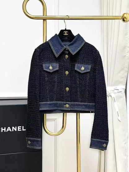 Chanel 18P Blue Fine Sparkle Tweed and Denim Short Jacket