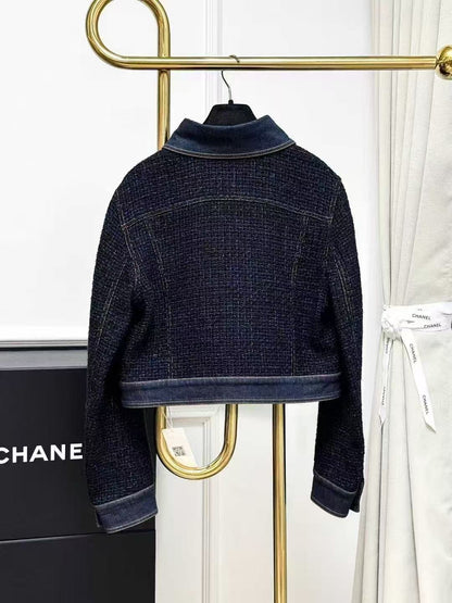 Chanel 18P Blue Fine Sparkle Tweed and Denim Short Jacket