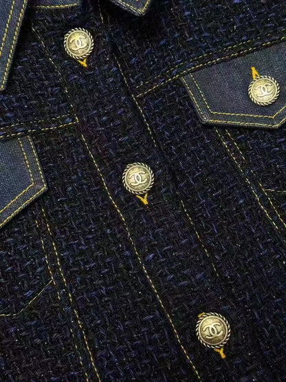 Chanel 18P Blue Fine Sparkle Tweed and Denim Short Jacket