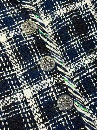 Chanel 2018 Spring/Summer Blue and White Checkered Knitted Trim Jacket