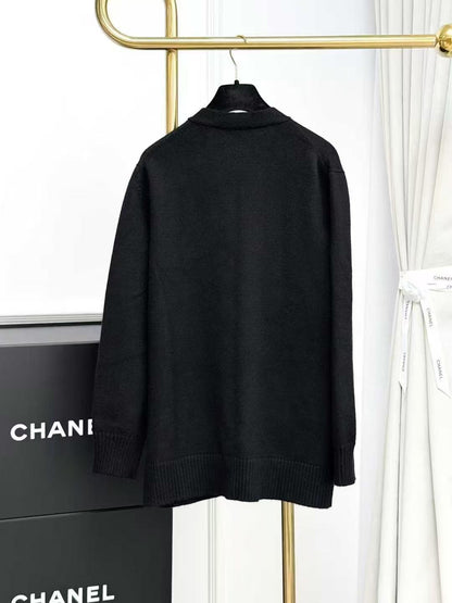 Chanel 22B Black Cashmere Knit Cardigan with Logo Chain Detail