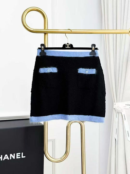 Chanel 24B Black and Blue Trimmed Skirt