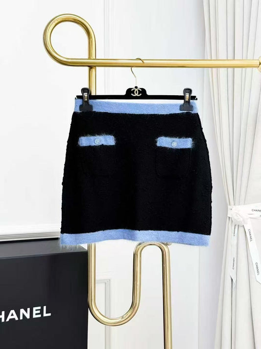 Chanel 24B Black and Blue Trimmed Skirt