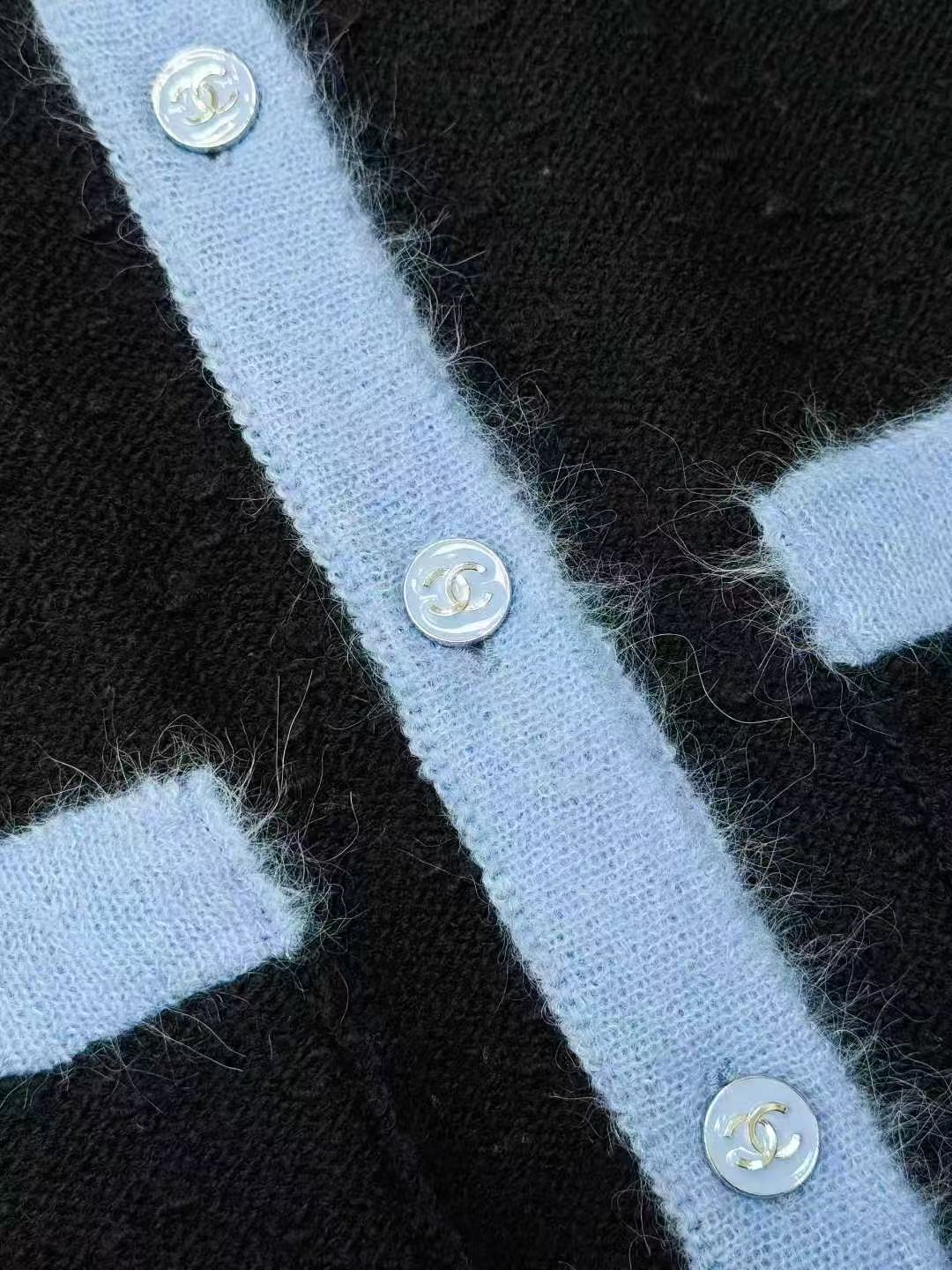 Chanel 24B Black and Blue Contrast Long Knitted Waistcoat