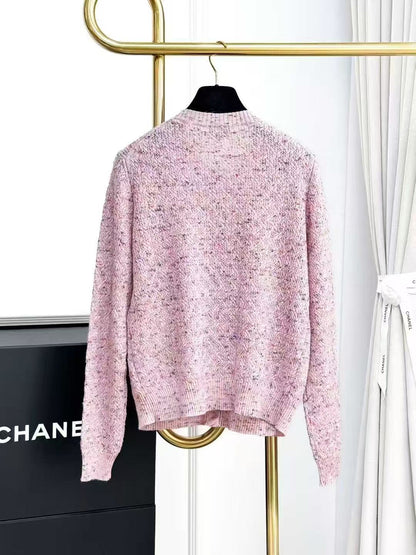 Chanel 25A Pink Melange Crew Neck Long Sleeve Knitted Cardigan
