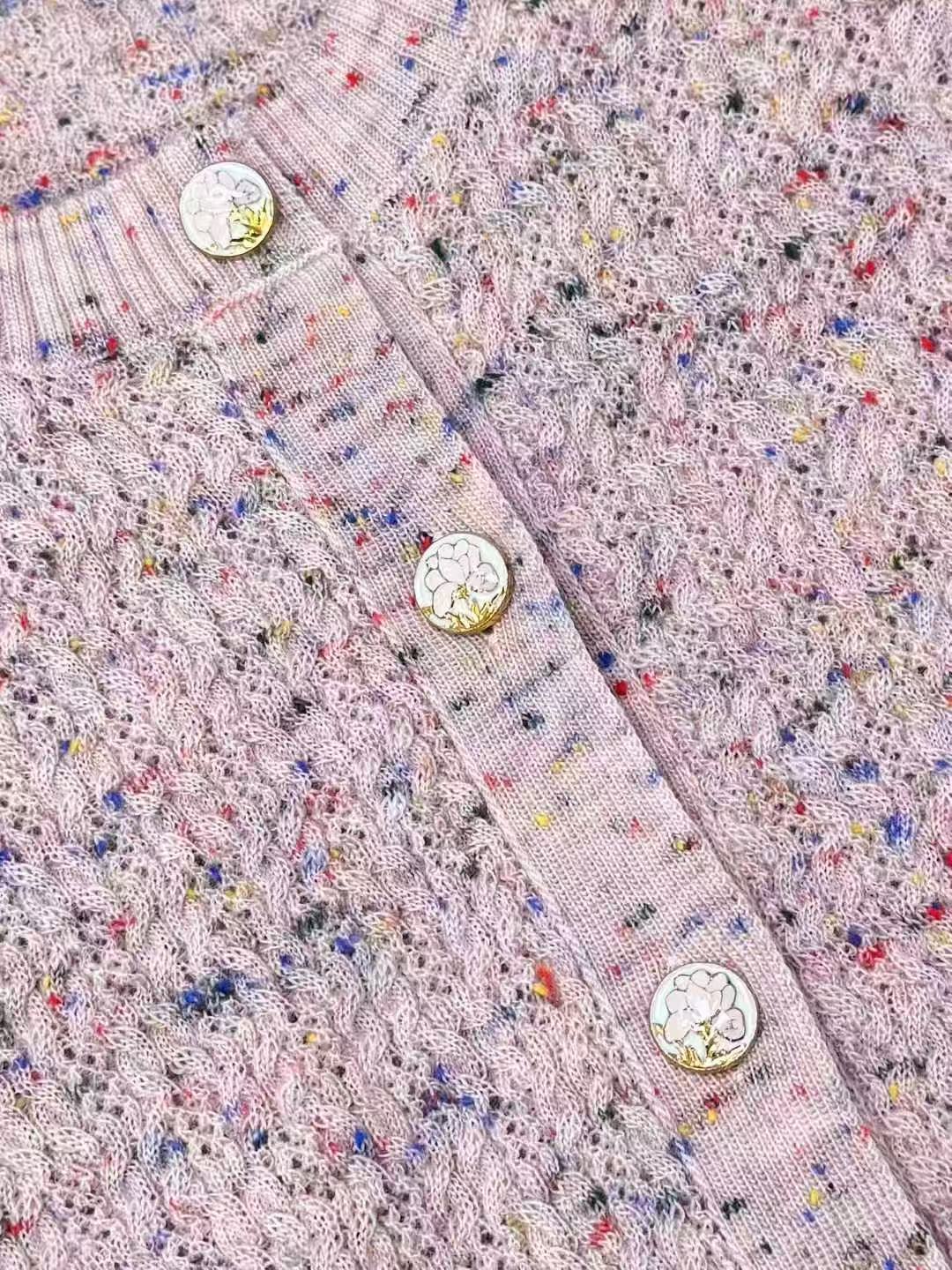 Chanel 25A Pink Melange Crew Neck Long Sleeve Knitted Cardigan