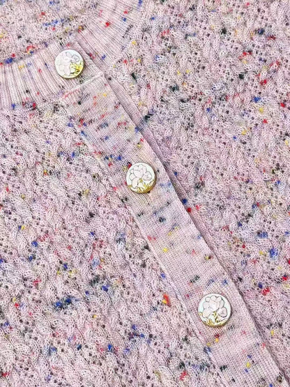 Chanel 25A Pink Melange Crew Neck Long Sleeve Knitted Cardigan