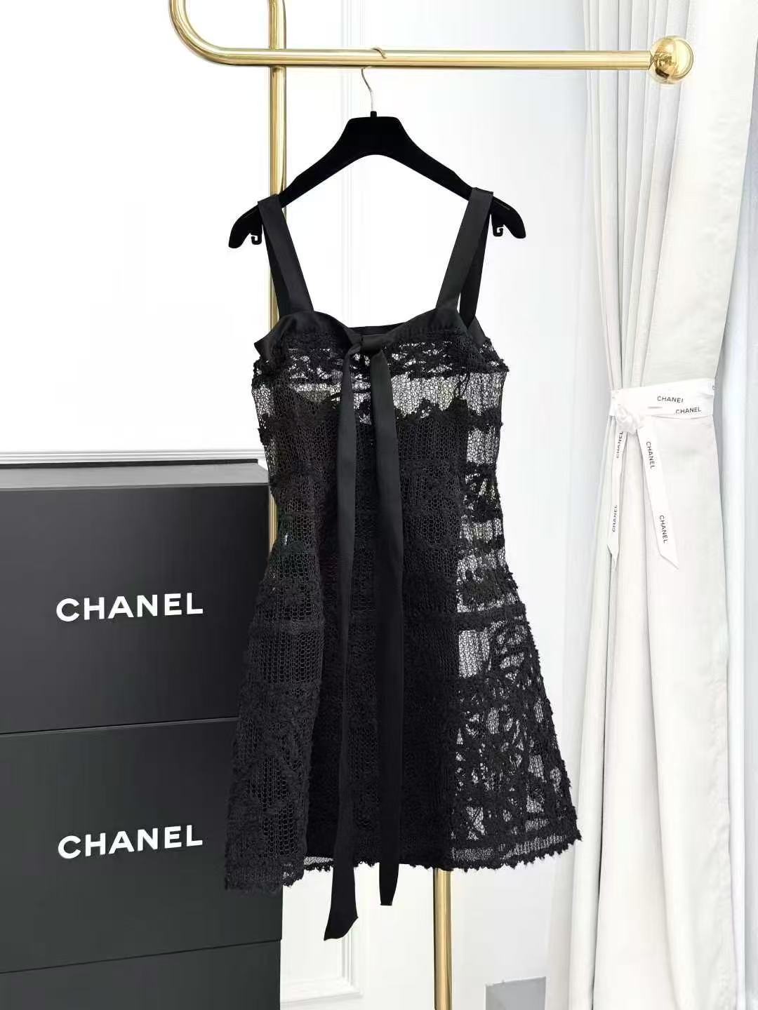 Chanel 25S Spring/Summer Black Lace Strapless Dress