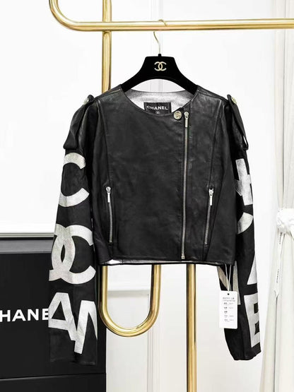 Chanel 21Spring/Summer Bestseller: Black and Silver Letter Double C Leather Jacket