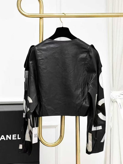 Chanel 21Spring/Summer Bestseller: Black and Silver Letter Double C Leather Jacket