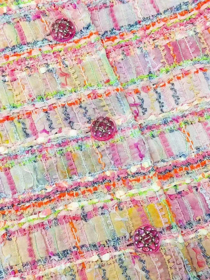 Chanel 24C Pastel Mosaic Rainbow Tweed Candy Diamond Buckle Knitted Jacket