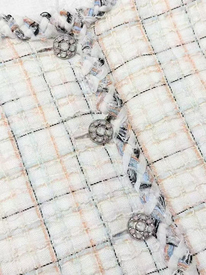 Chanel 25S Off-White Mélange Tartan Tweed Sleeveless Waistcoat