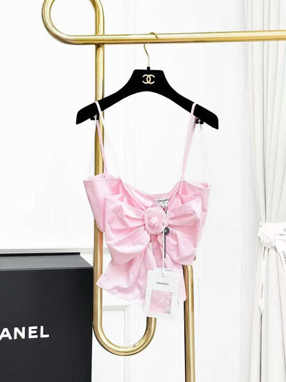 Chanel 20C Pre-Spring Pink Camellia Bow Halter Top