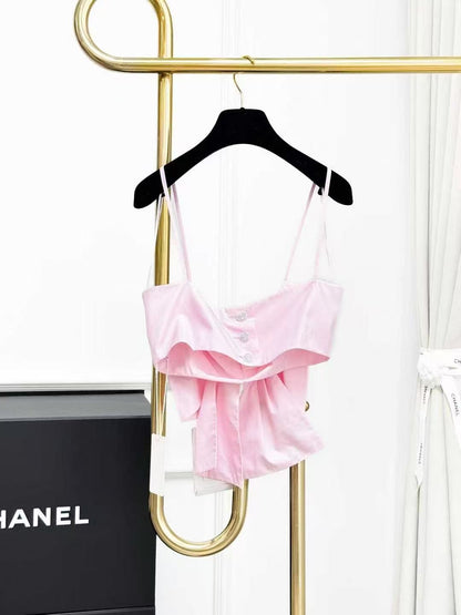 Chanel 20C Pre-Spring Pink Camellia Bow Halter Top