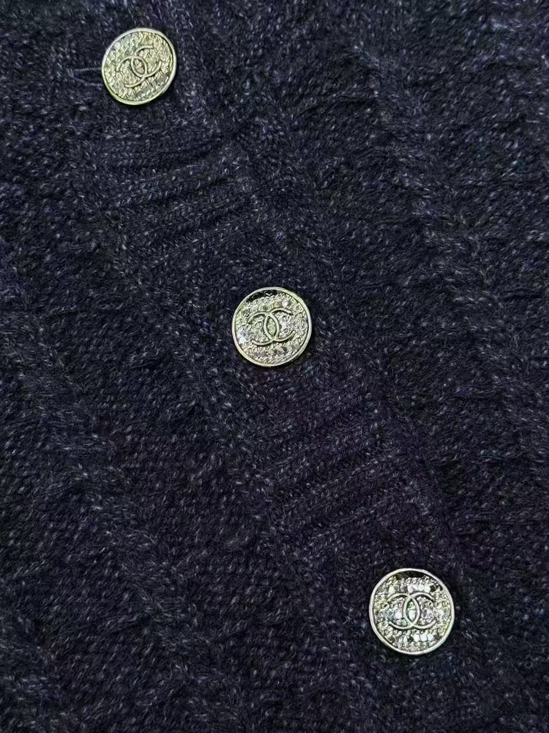 Chanel 23B Navy Blue Double C Button Short-Sleeve Knit Top